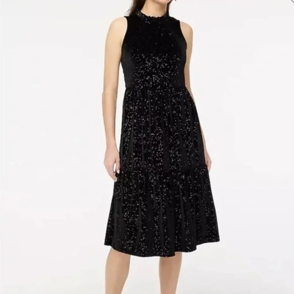 J. Crew Factory Shimmer Velvet Sleeveless Midi Dress Black Gold Size 10 A2 - Picture 2 of 11